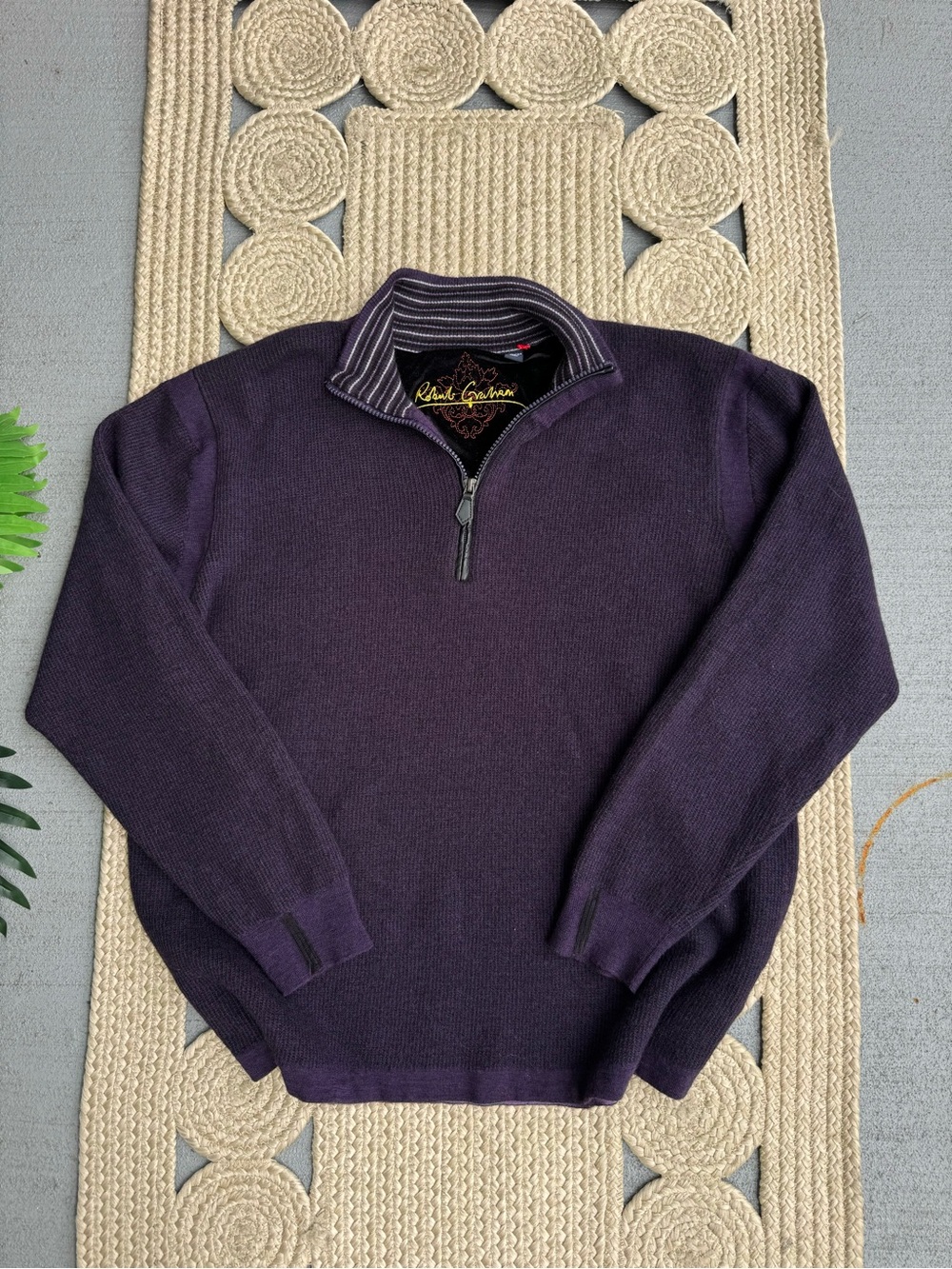 Robert Graham 100% Wool Purple 1/4 Zip Pullover Sweater Size 3XL